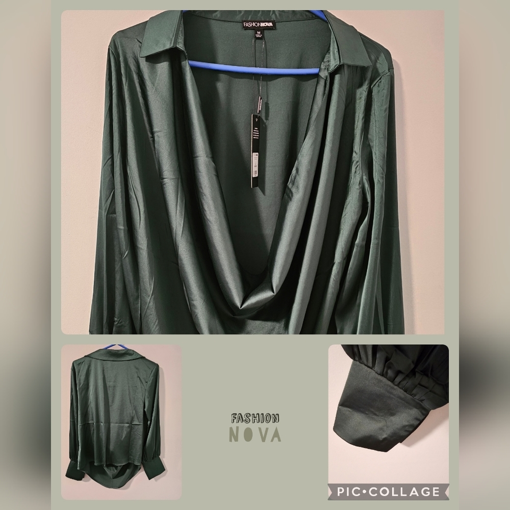 *NWT* Fashion Nova - Touch By Touch Satin Top - Hunter Green